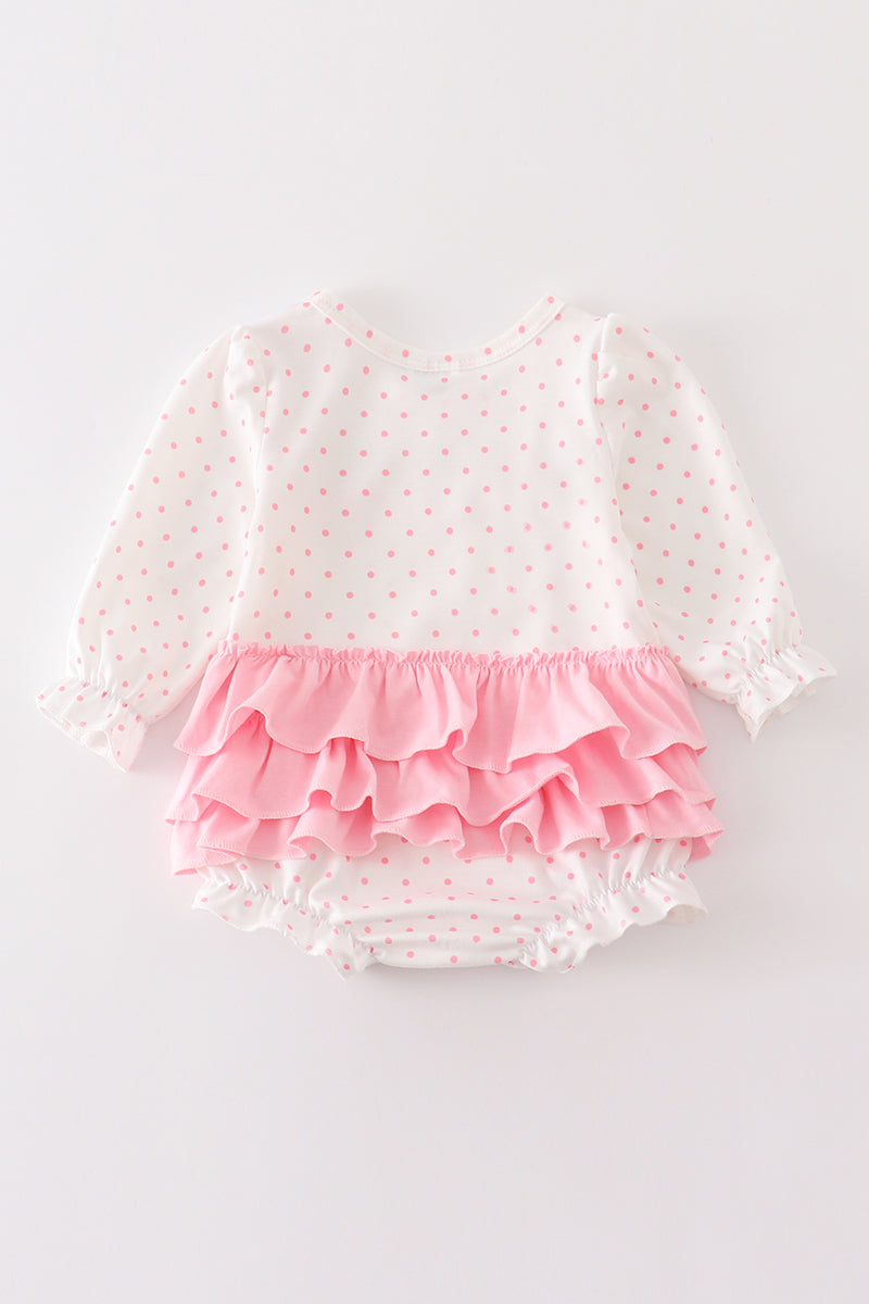 Pink Polka Dot Christmas Tree Ruffle Romper