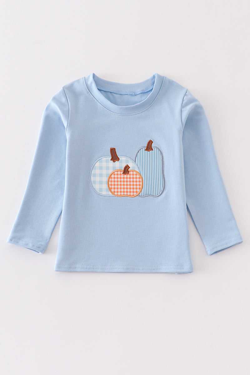 Long Sleeve Blue Pumpkin Applique Top