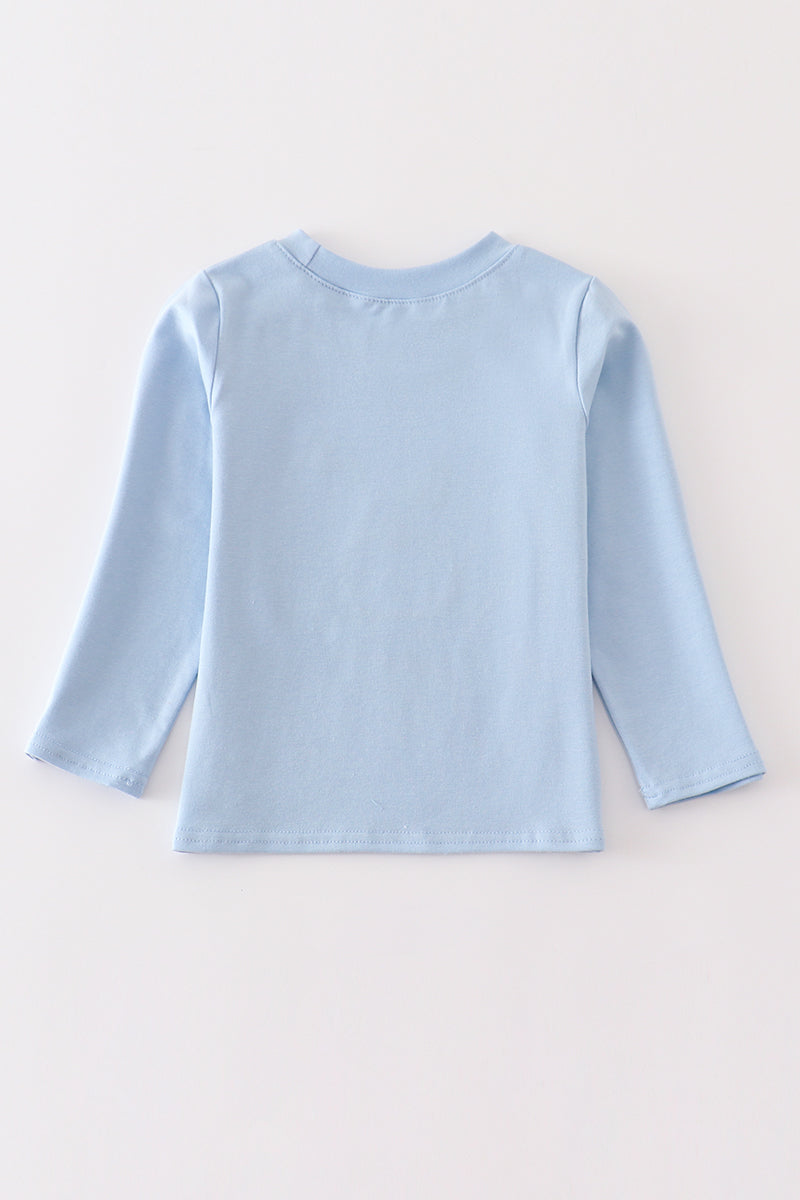 Long Sleeve Blue Pumpkin Applique Top