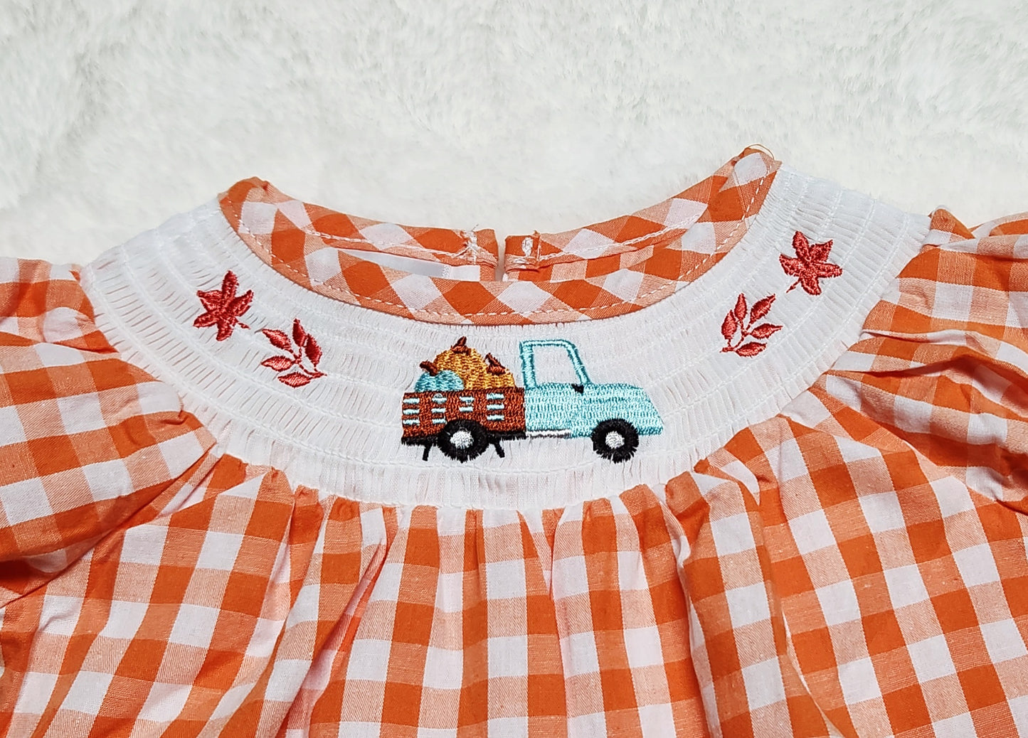 Orange Plaid Pumpkin Truck Smocked Dress