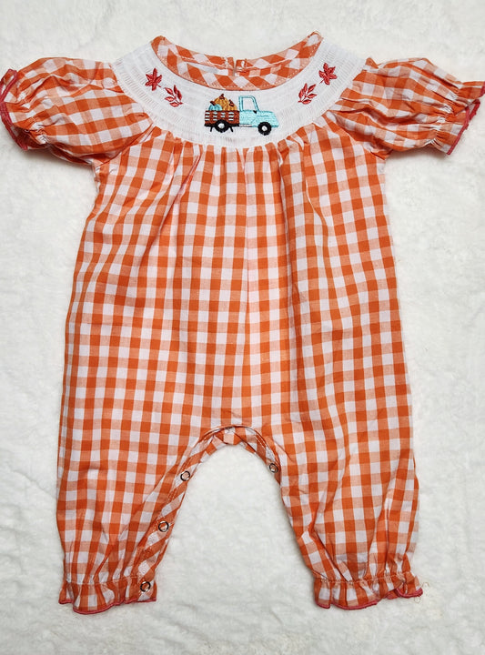 Orange Plaid Pumpkin Truck Romper