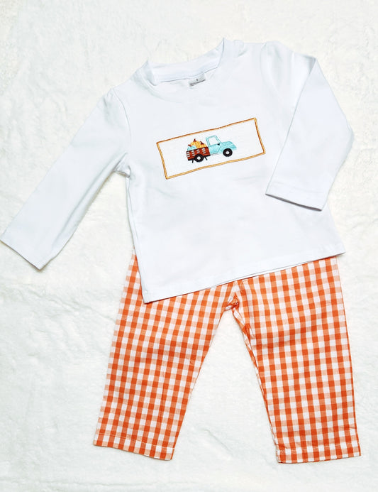 Orange Plaid Pumpkin Truck Pant Set