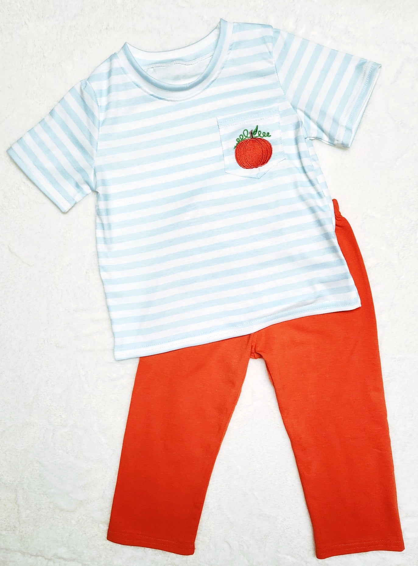 Blue Striped Embroidered Pumpkin Pant Set