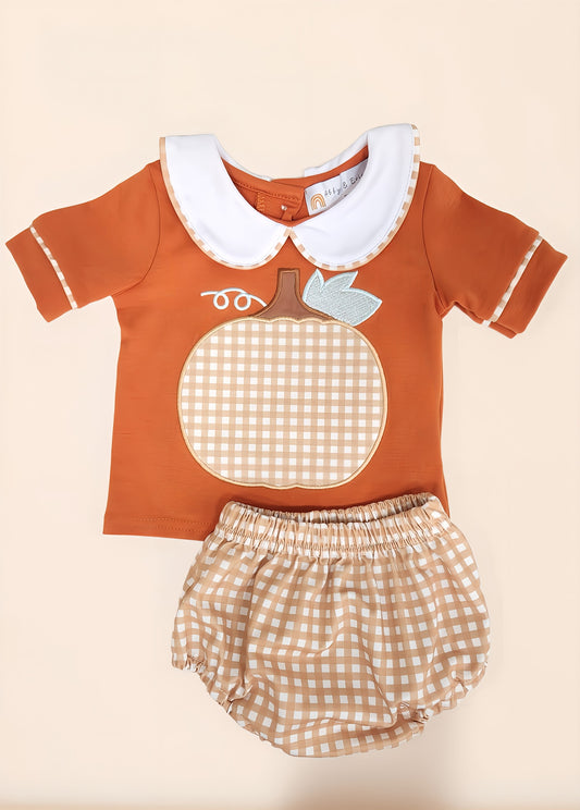 Pumpkin Embroidery Short Set