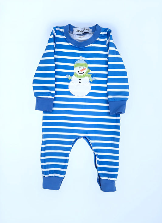 Blue/White Striped Snowman Romper