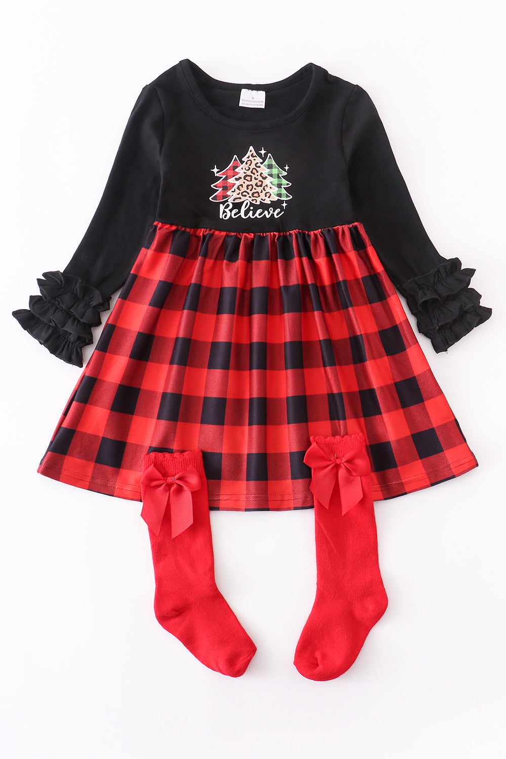 Buffalo Check Believe Dress with Red Socks