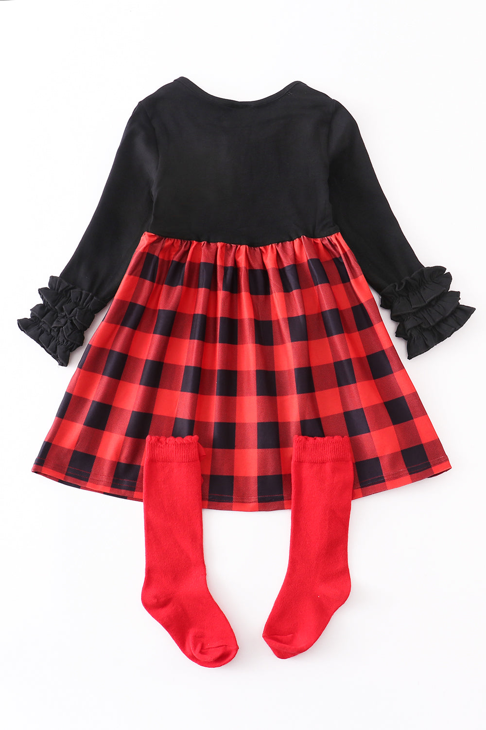 Buffalo Check Believe Dress with Red Socks