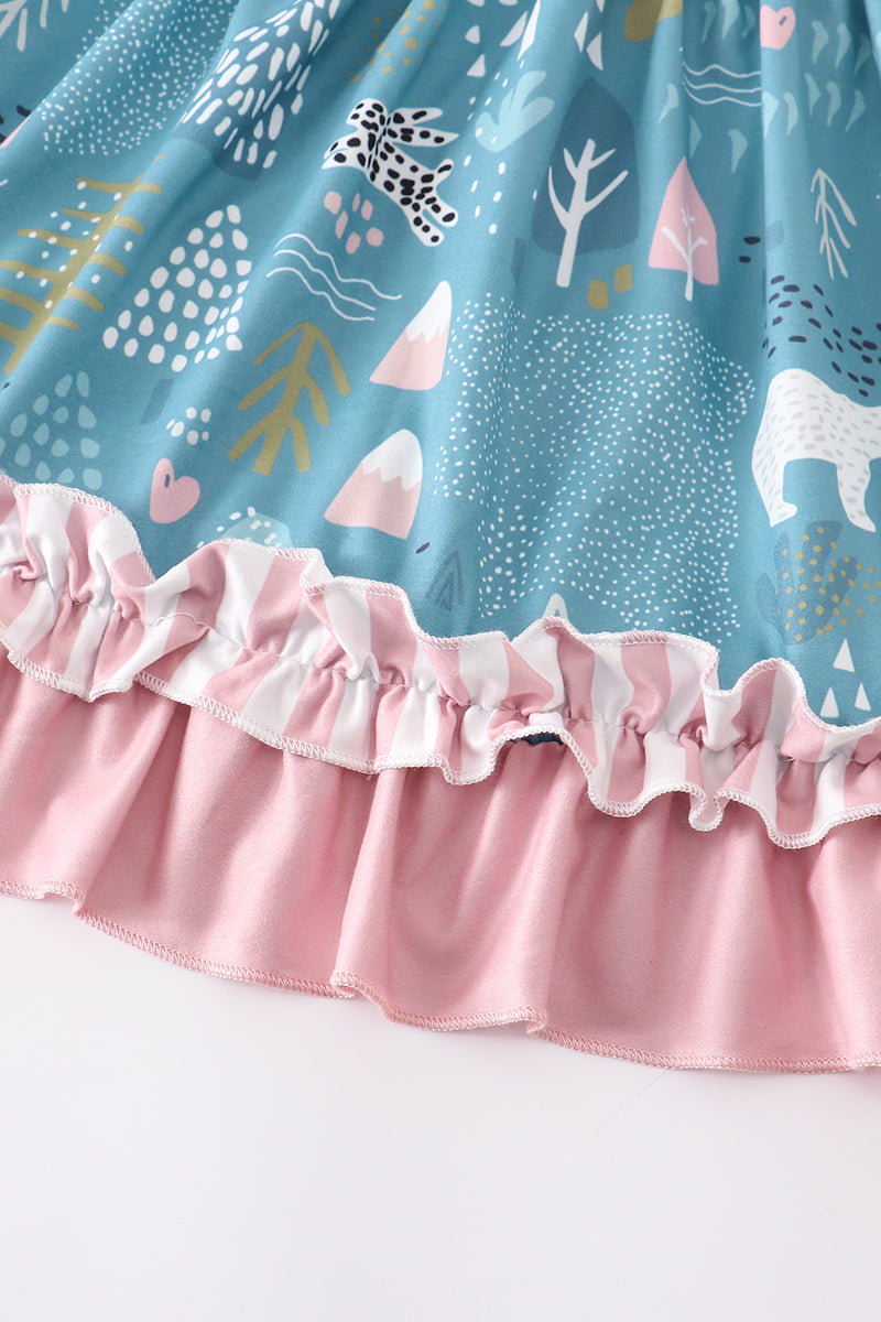 Pink/Teal Christmas Wonderland Ruffle Dress