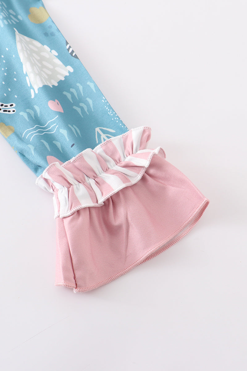 Pink/Teal Christmas Wonderland Ruffle Dress