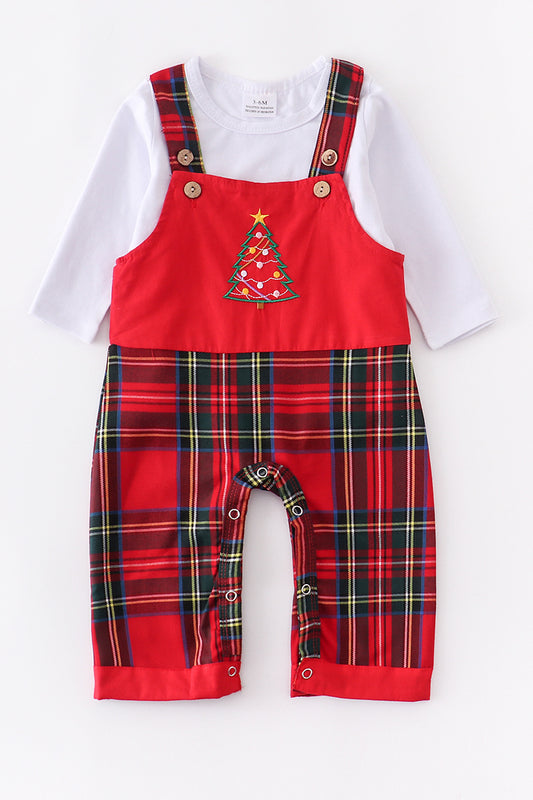 Red Plaid Christmas Tree Overall Set