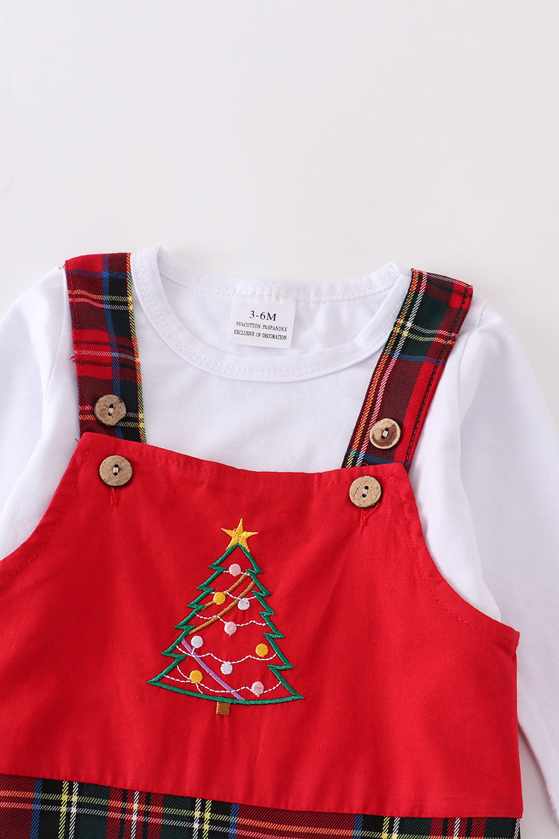 Red Plaid Christmas Tree Overall Set