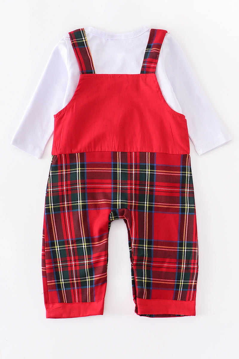 Red Plaid Christmas Tree Overall Set