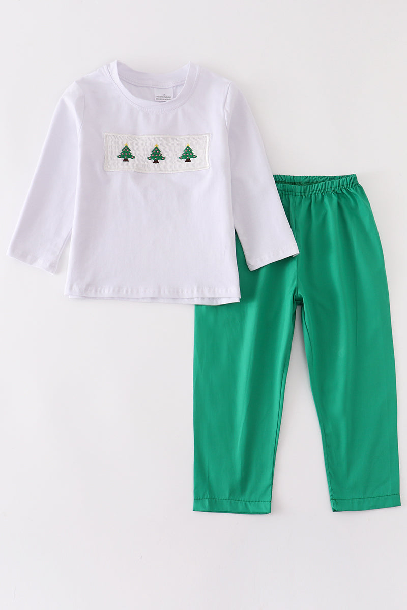 Smocked Christmas Tree Pant Set