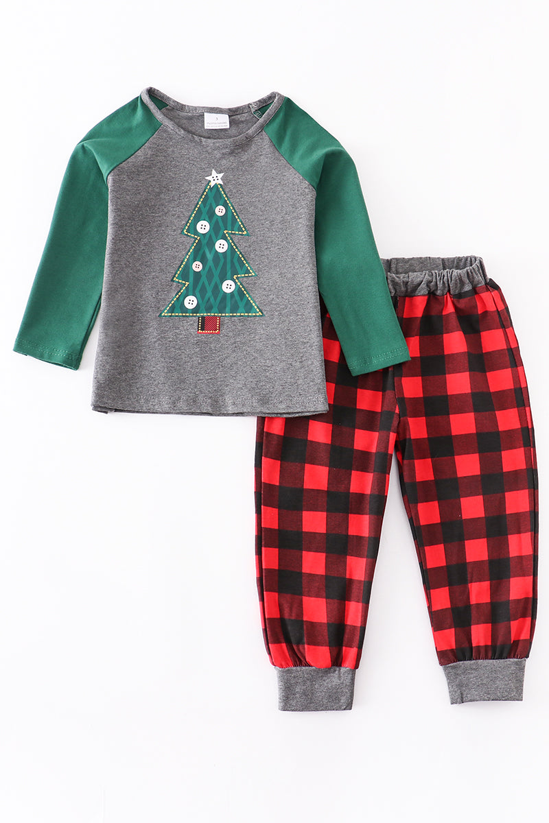 Buffalo Check Button Christmas Tree Pant Set