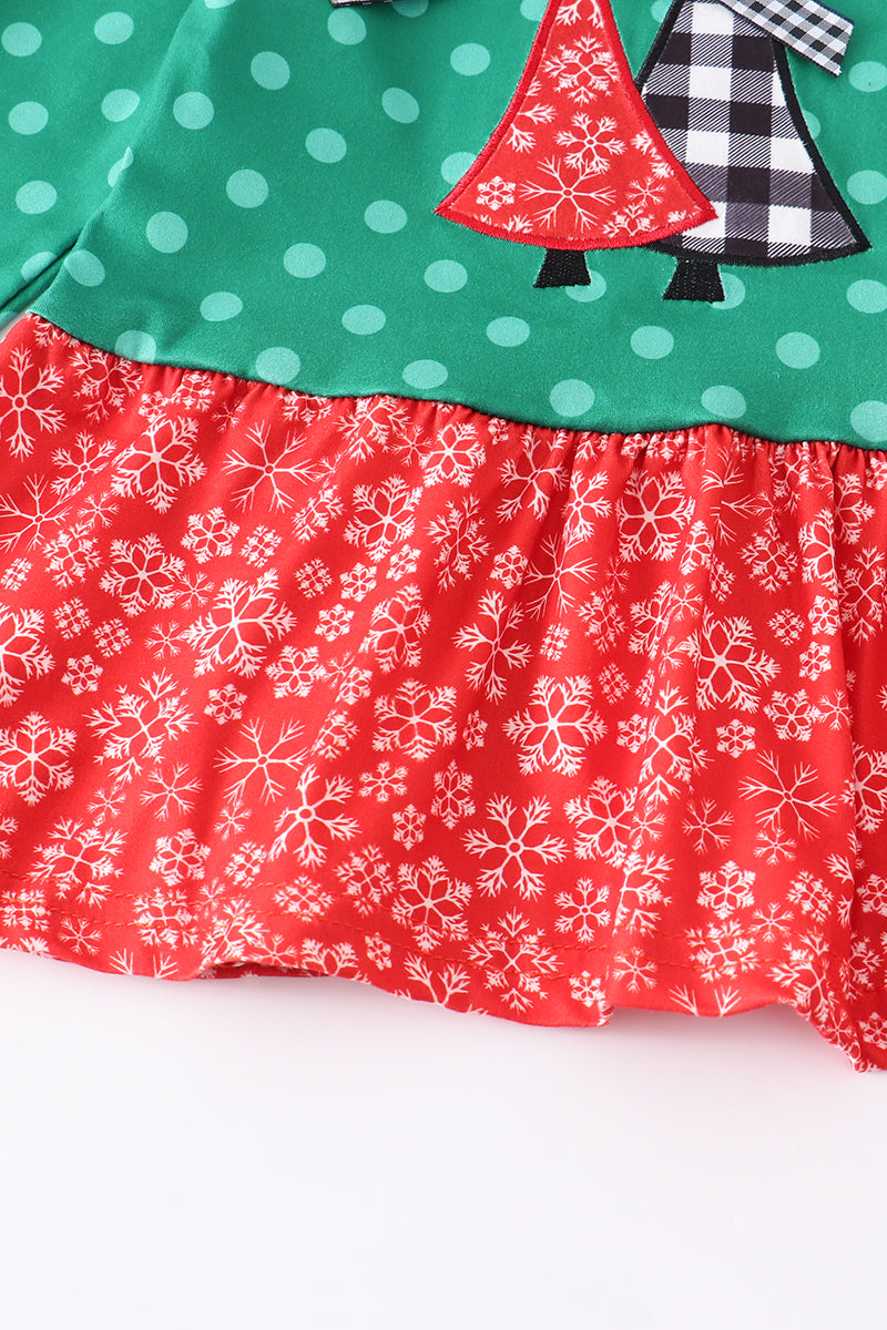 Green Polkadot Christmas Tree Top with Matching Ruffle Pants