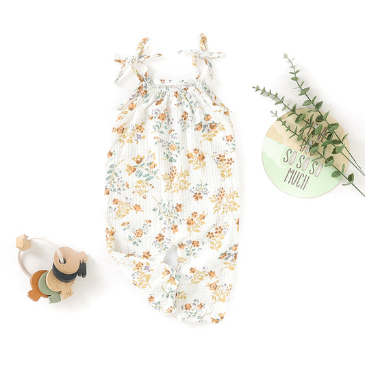 Organic Cotton Muslin Jumpsuit - Yellow Flowers