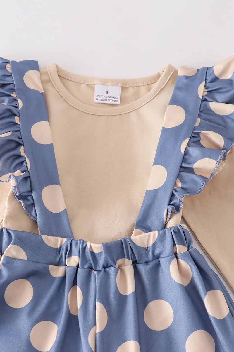 Blue/Tan Polka Dot Ruffle Suspender Set