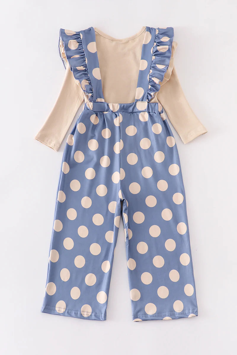 Blue/Tan Polka Dot Ruffle Suspender Set