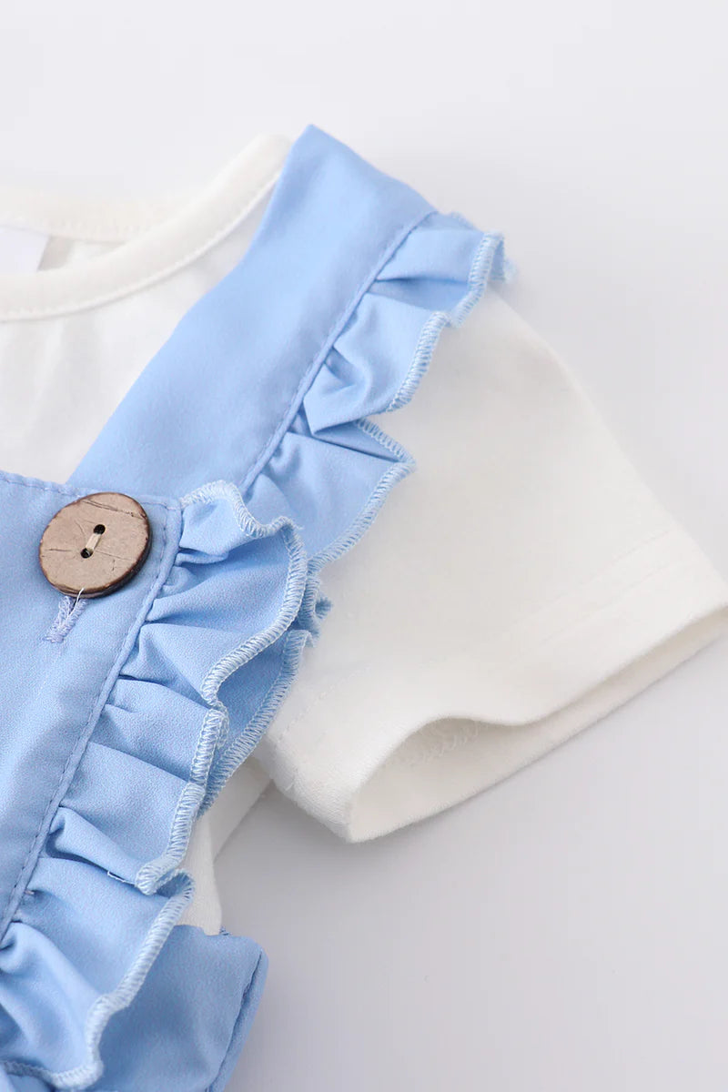 Light Blue Overall Bubble with Floral Applique