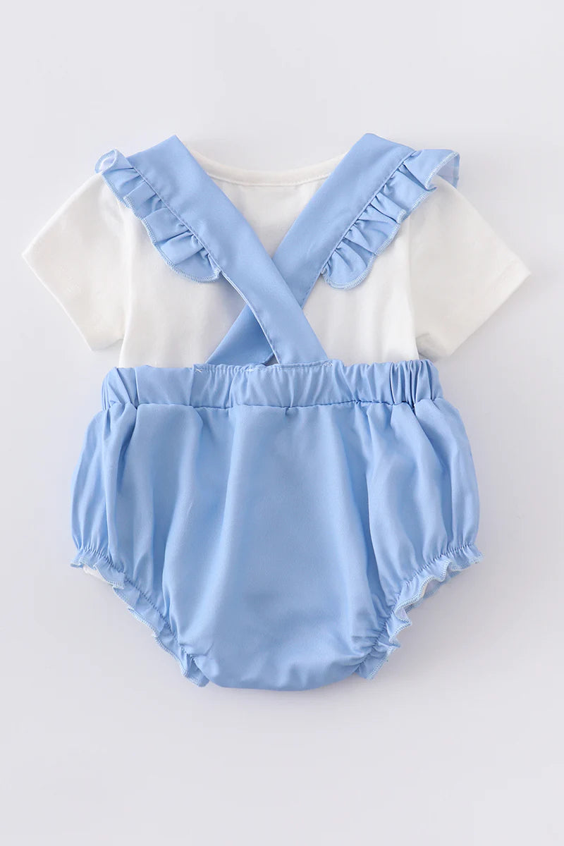 Light Blue Overall Bubble with Floral Applique