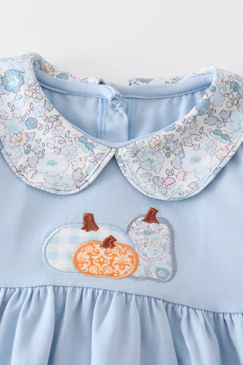 Blue Floral Pumpkin Ruffle Pant Set