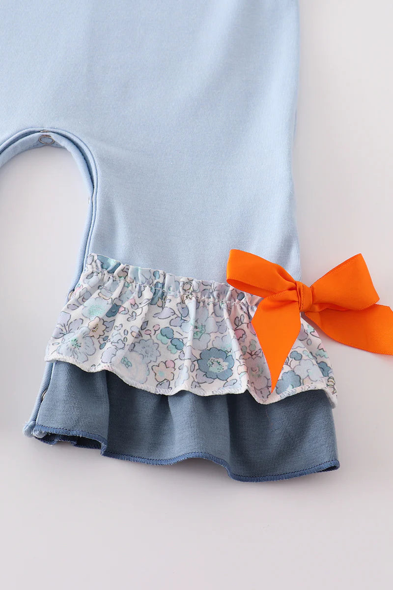 Blue Pumpkin Applique Girl Ruffle Romper