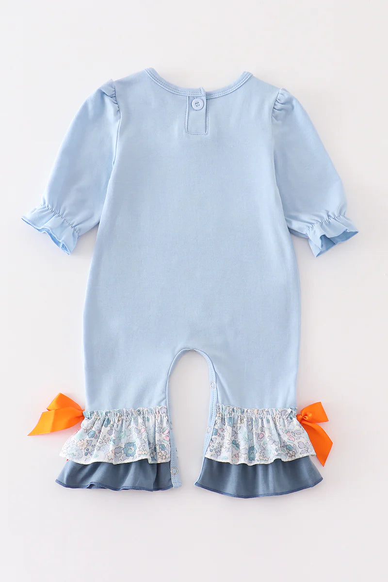 Blue Pumpkin Applique Girl Ruffle Romper