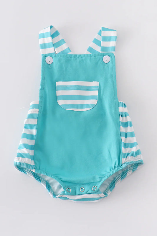 Aqua and White Striped Adjustable Overall Bubble