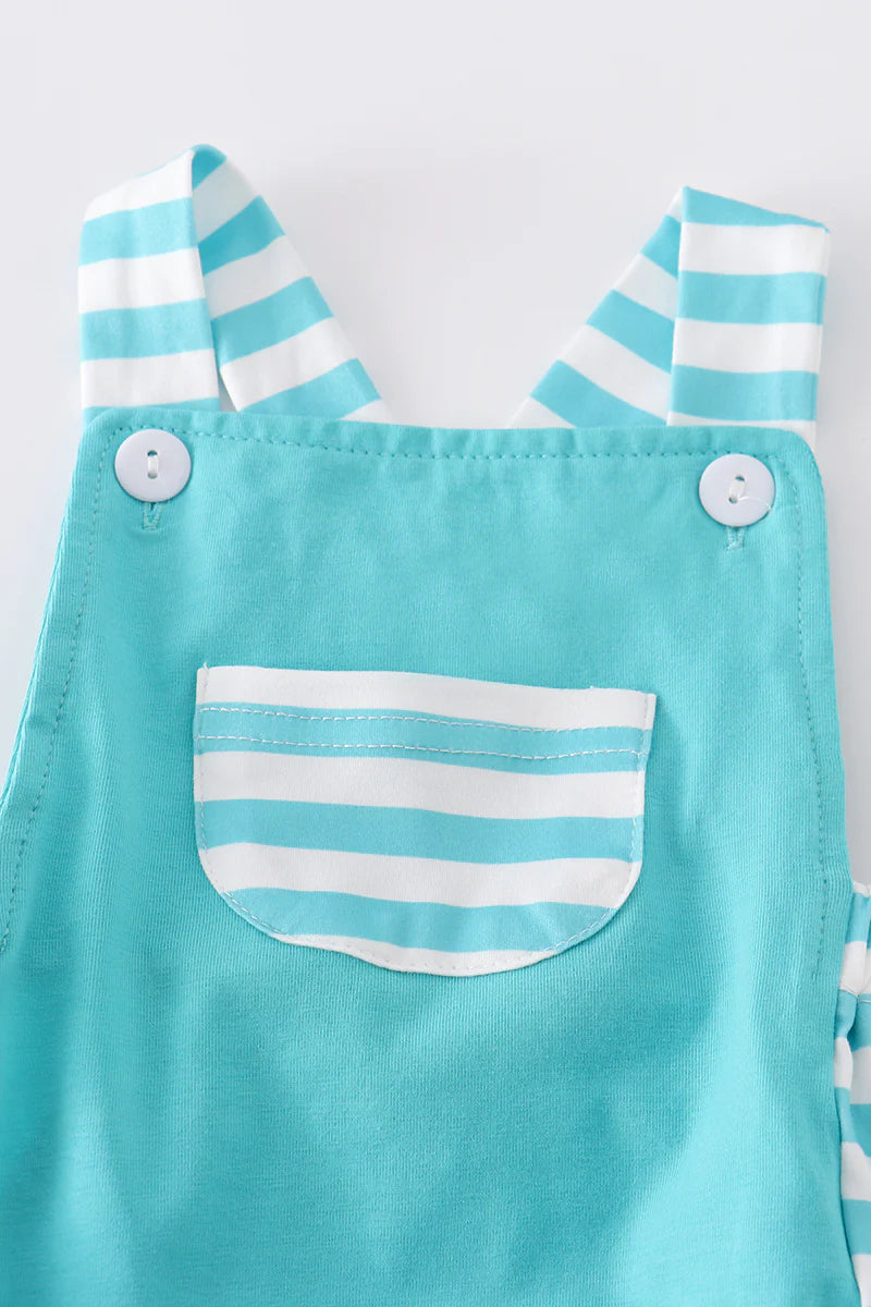 Aqua and White Striped Adjustable Overall Bubble