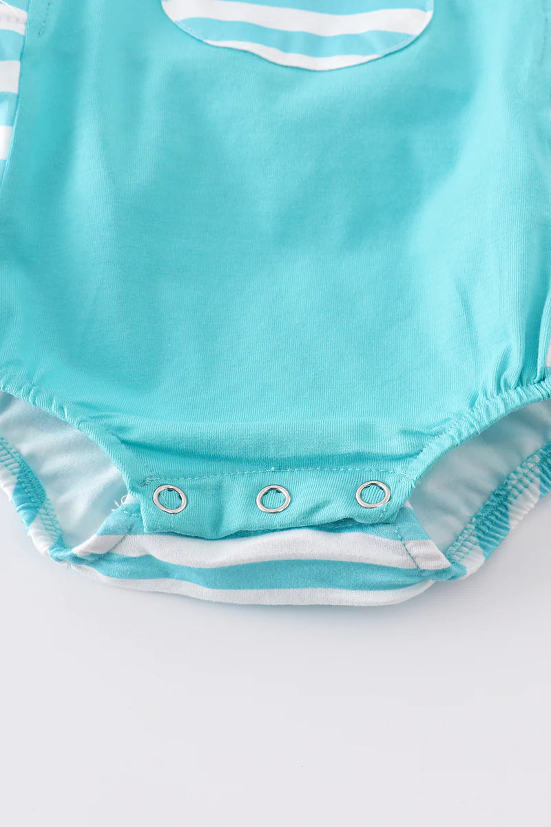 Aqua and White Striped Adjustable Overall Bubble