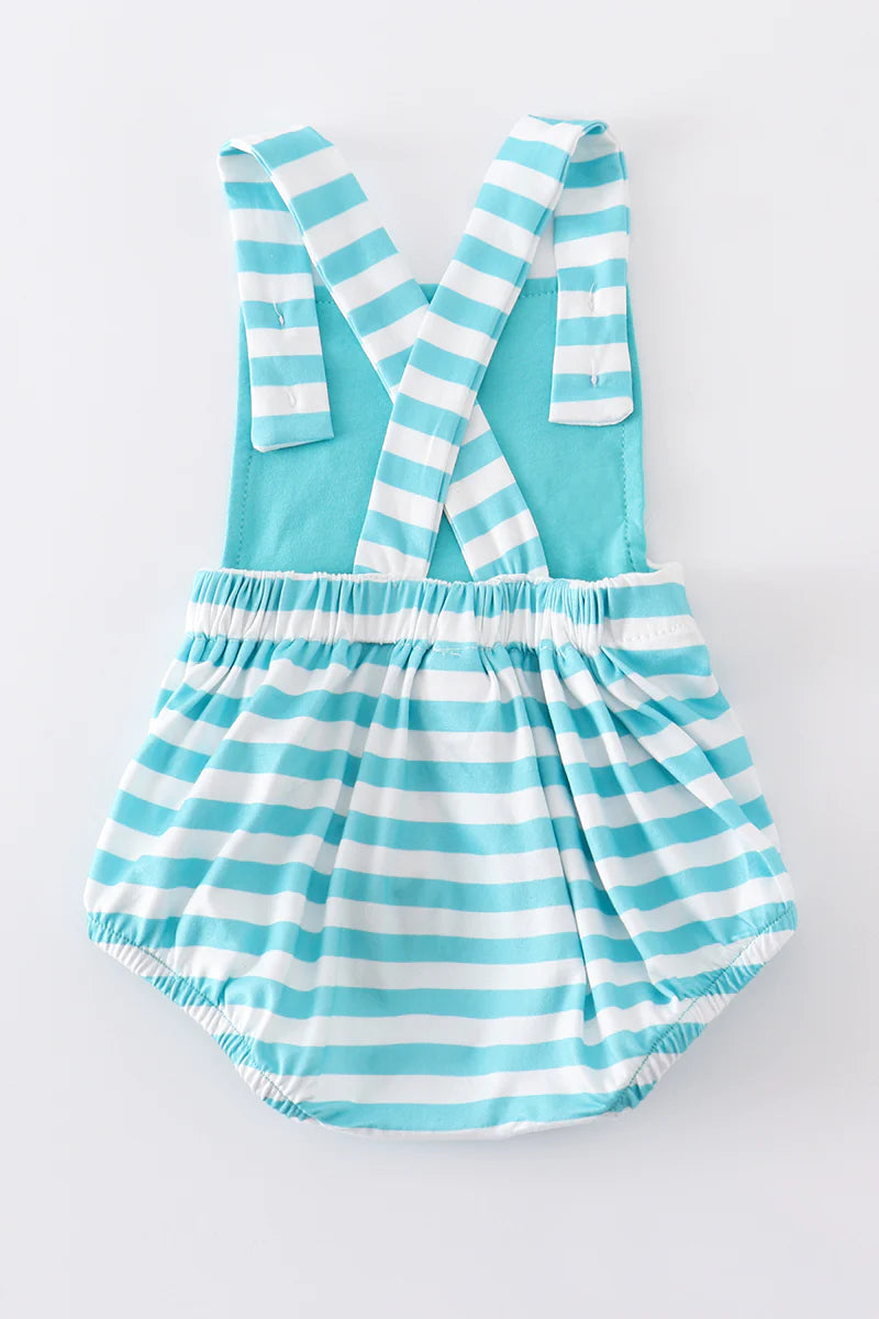 Aqua and White Striped Adjustable Overall Bubble