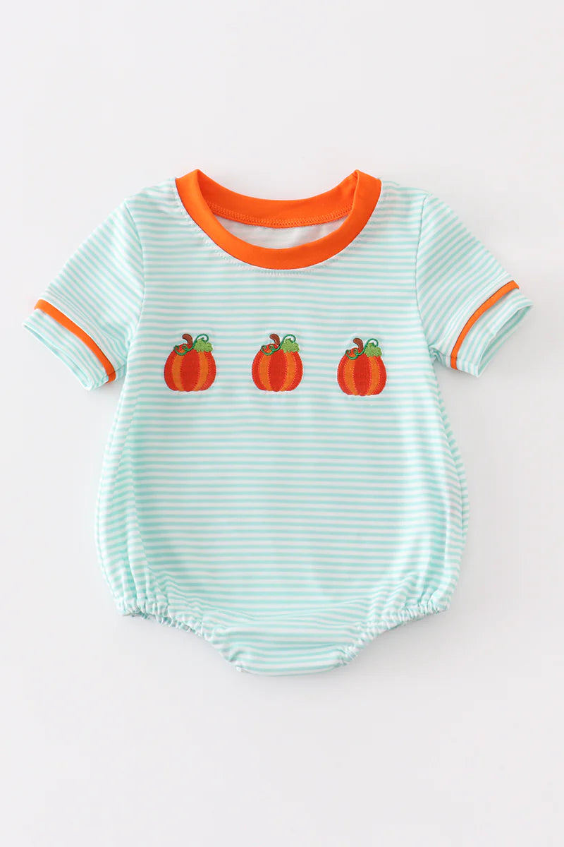 Short Sleeve Striped Embroidered Pumpkin Bubble