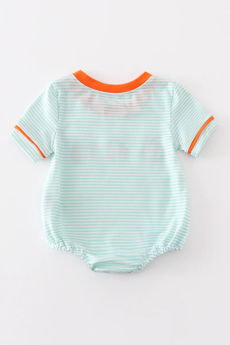 Short Sleeve Striped Embroidered Pumpkin Bubble