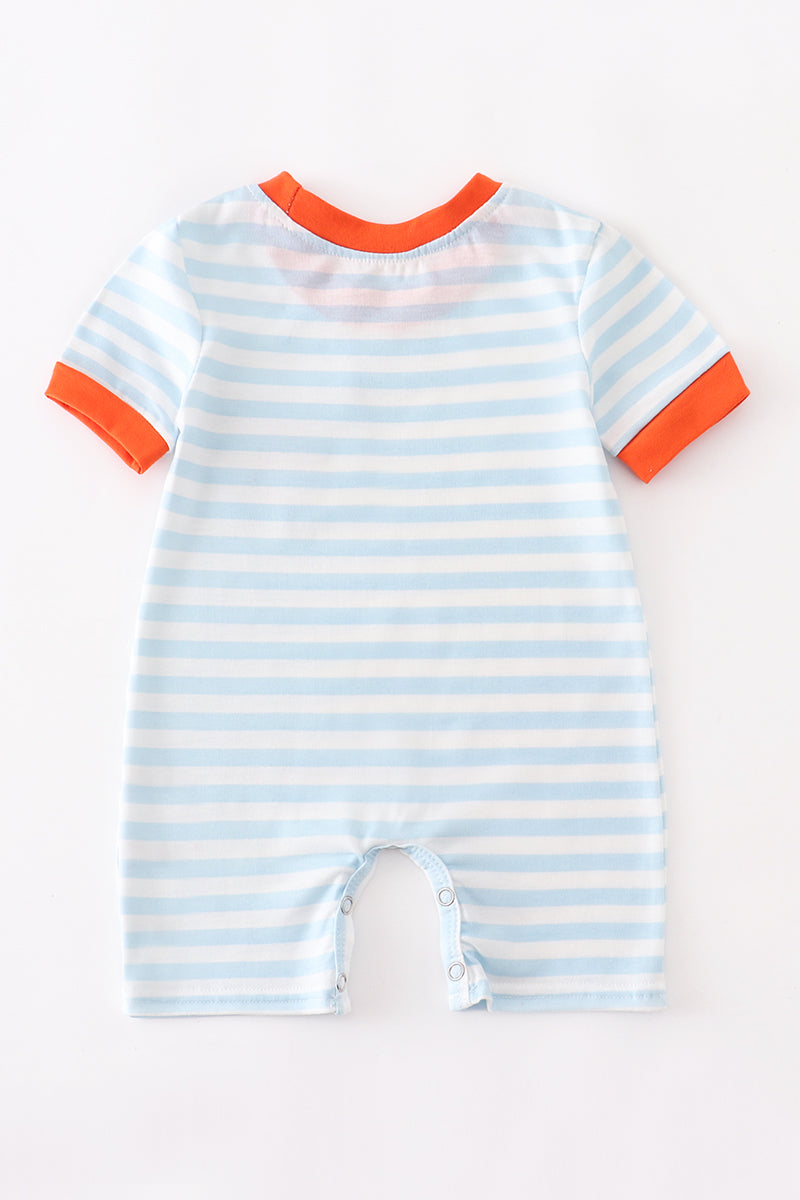 Blue Striped Embroidered Pumpkin Romper