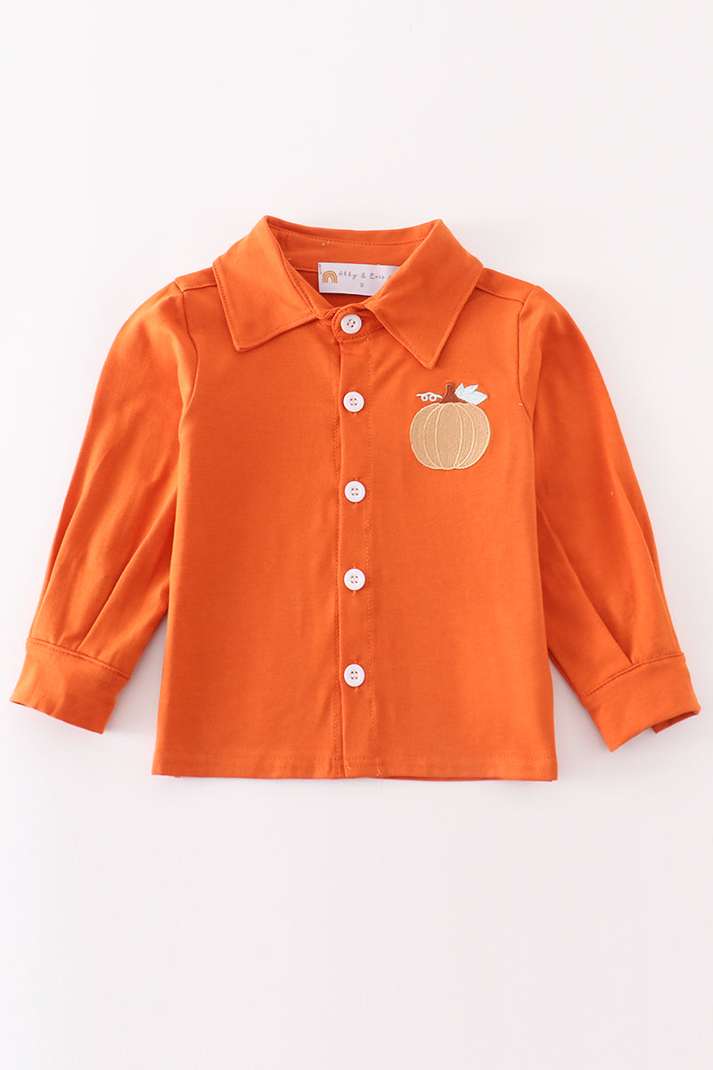 Pumpkin Embroidery Long Sleeve Shirt