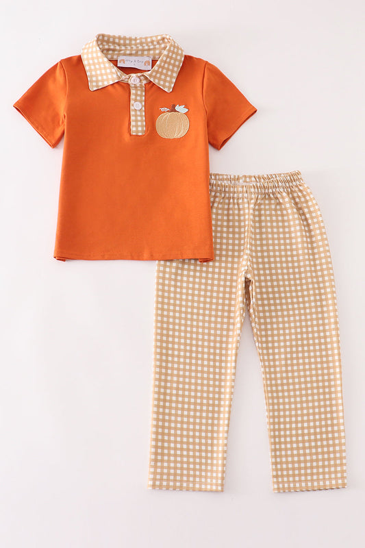 Pumpkin Embroidery Pant Set