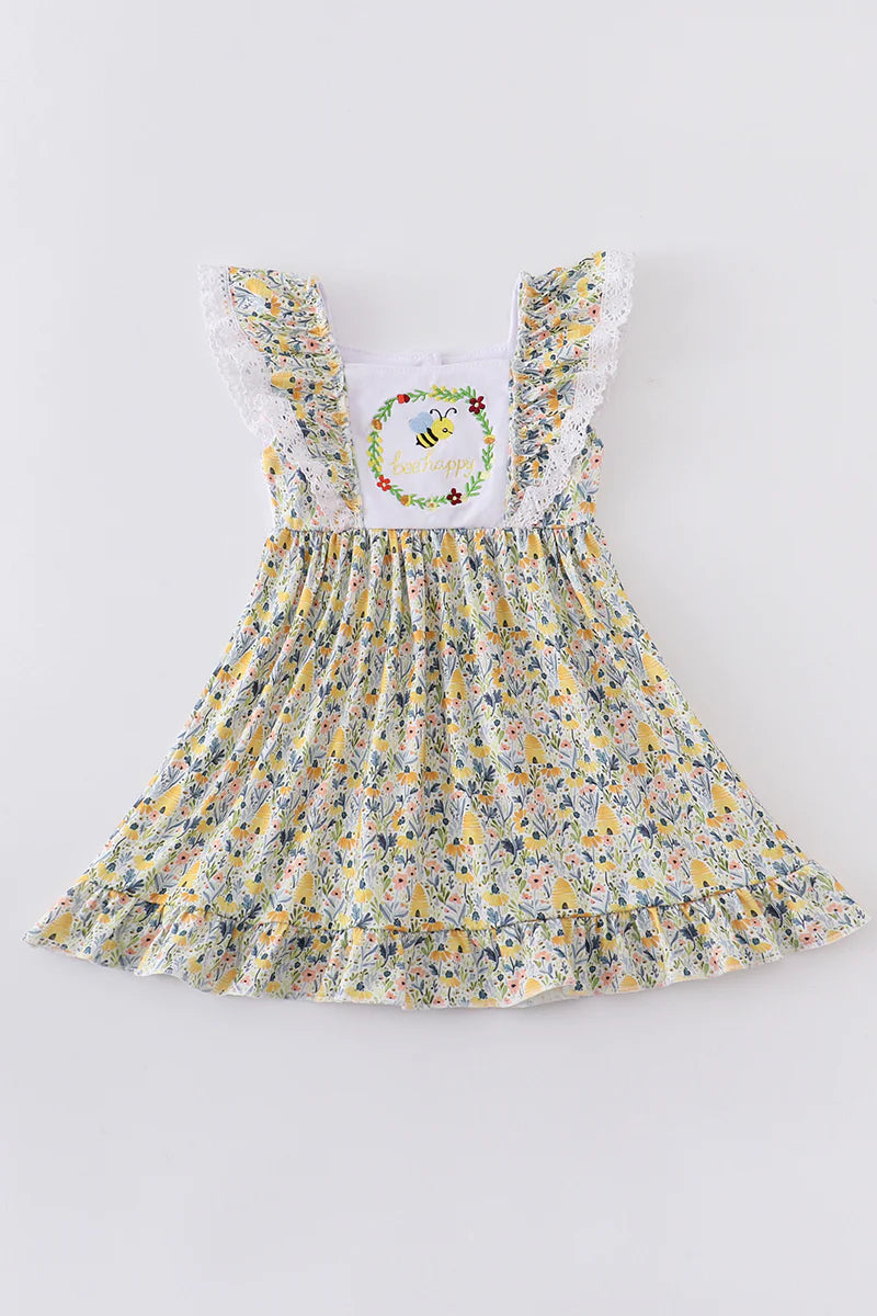 Beehive/Floral Bee happy Ruffle Dress