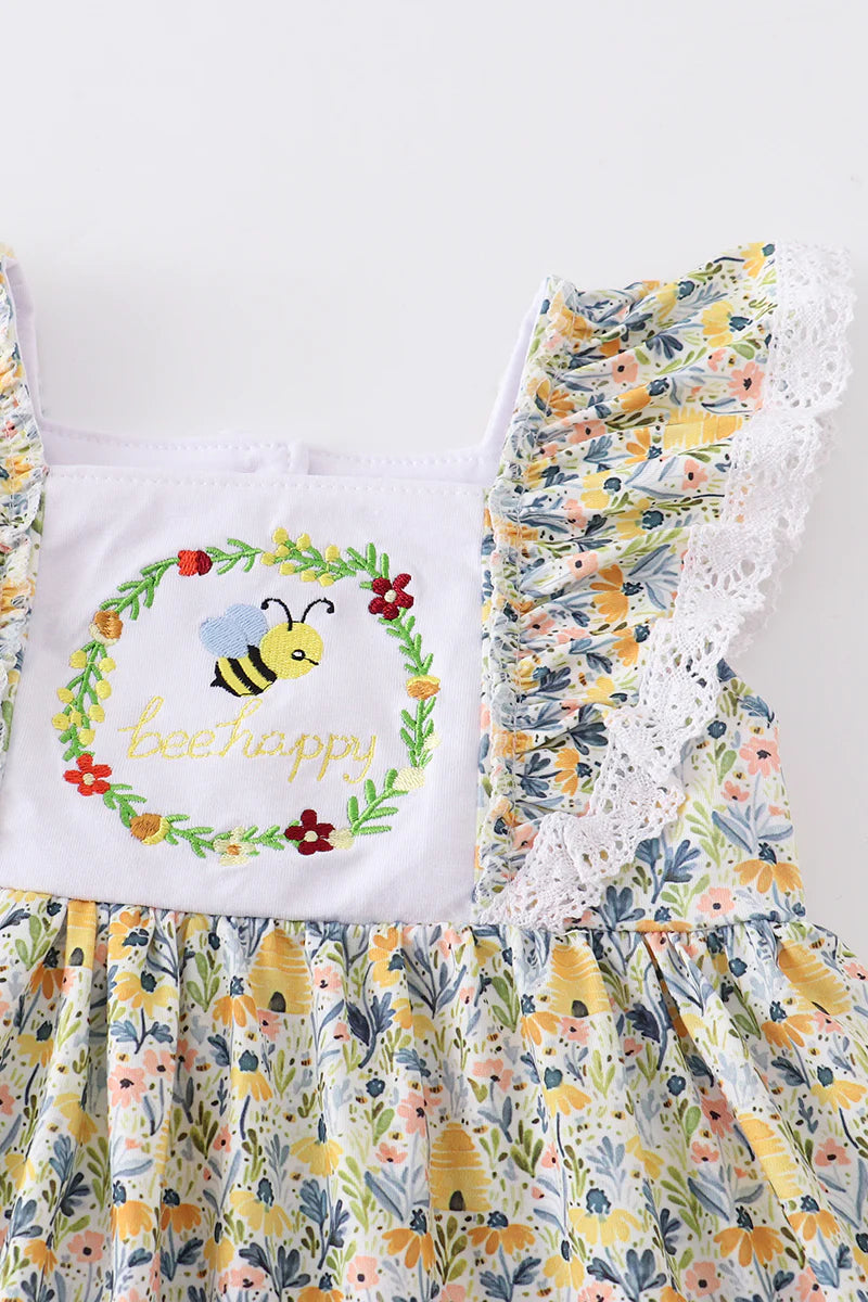 Beehive/Floral Bee happy Ruffle Dress