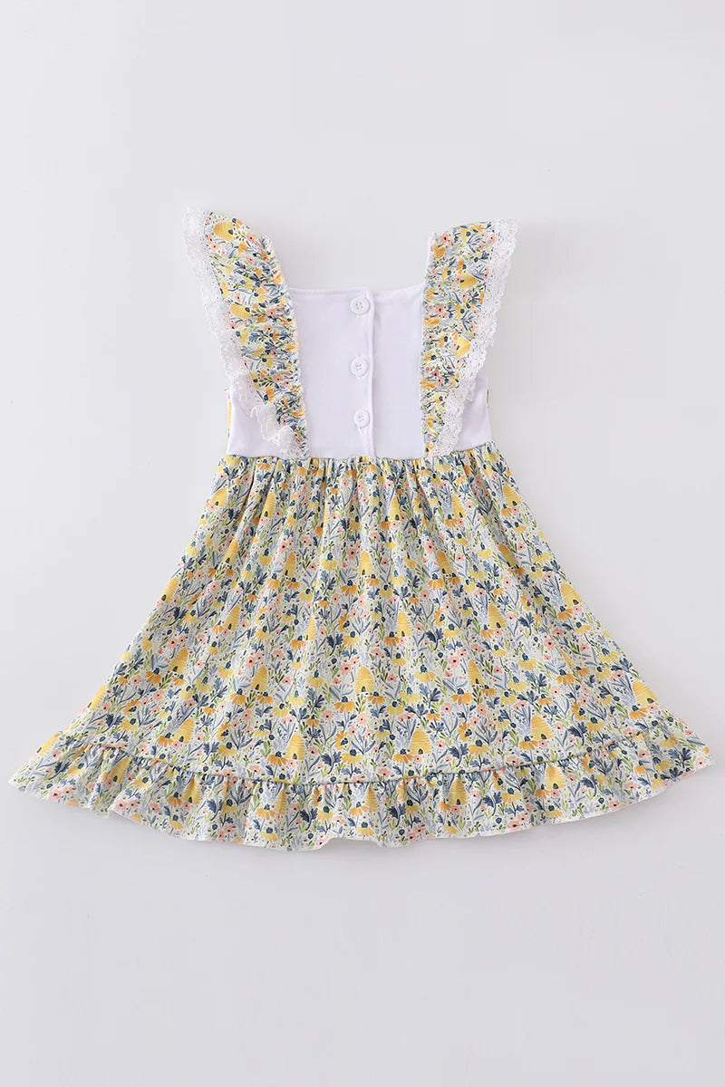 Beehive/Floral Bee happy Ruffle Dress