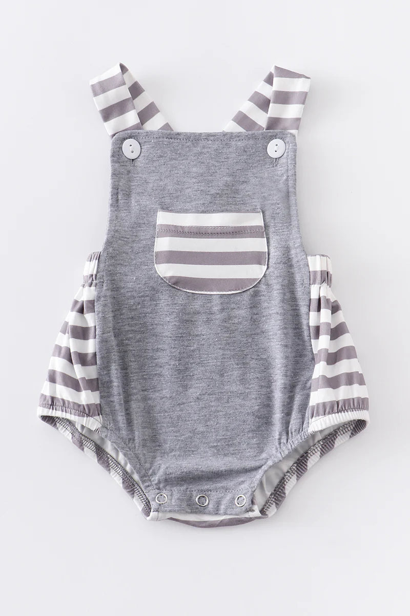 Grey Striped Overall Bubble with Pocket