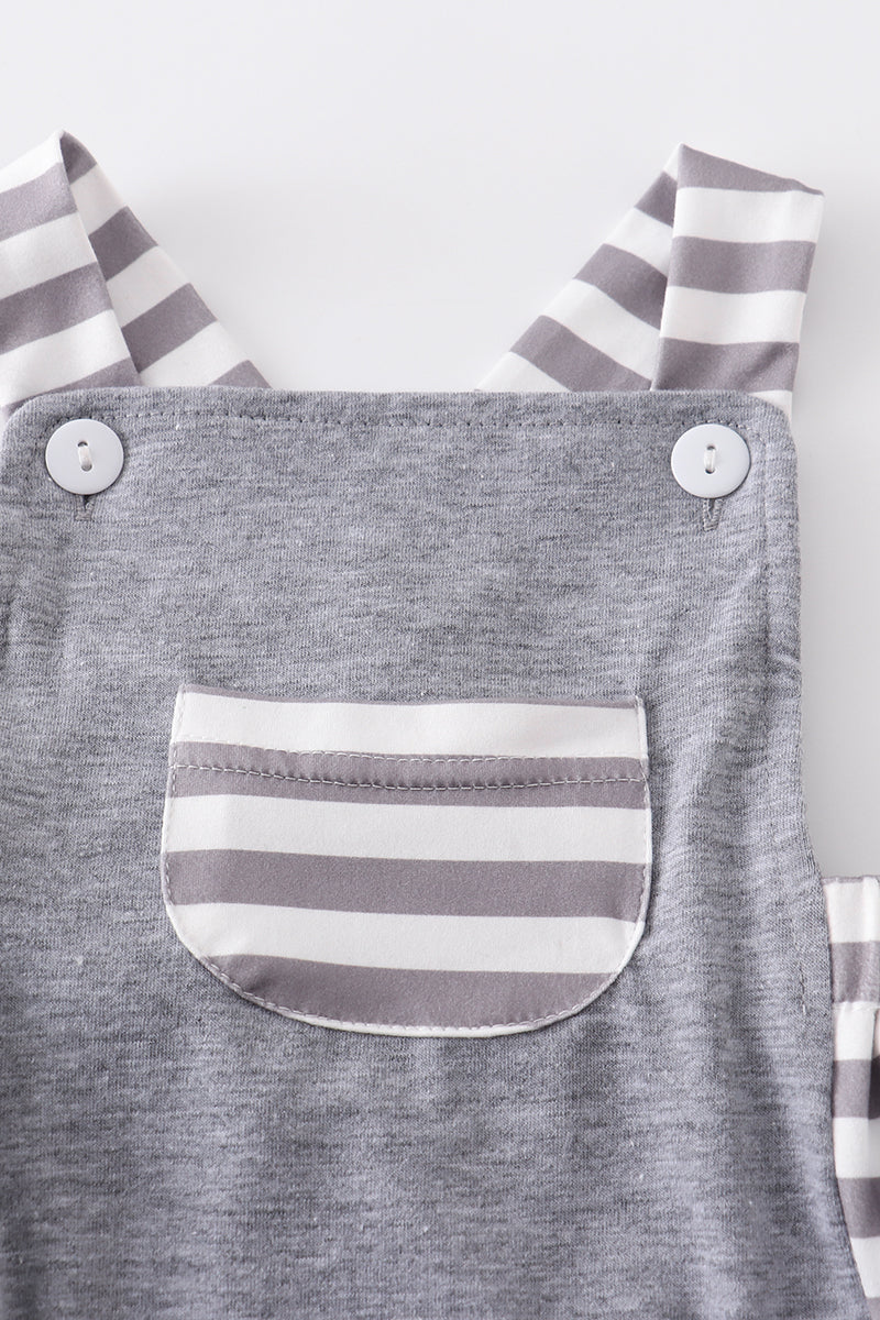 Grey Striped Overall Bubble with Pocket