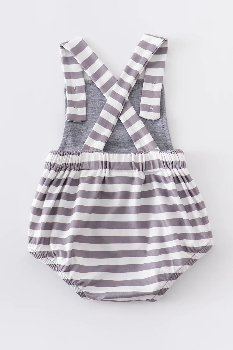 Grey Striped Overall Bubble with Pocket