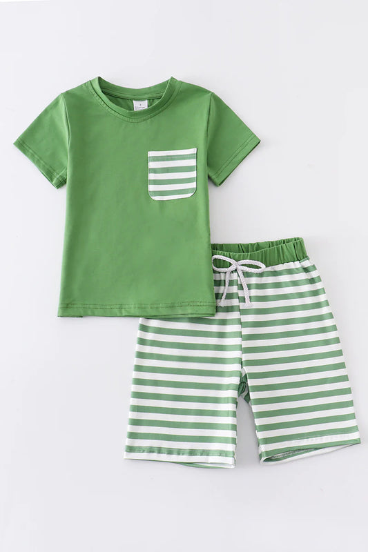 Green Striped Short Set with Pocket