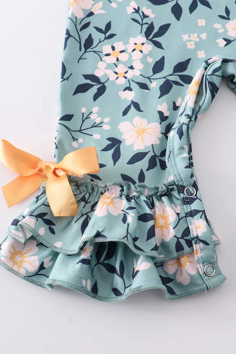 Green and Yellow Floral Ruffle Romper