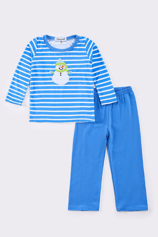 Blue/White Striped Snowman Pants Set