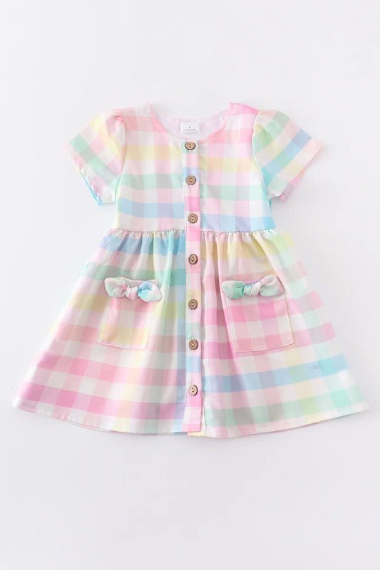 Pastel Plaid Button Dress with Pockets