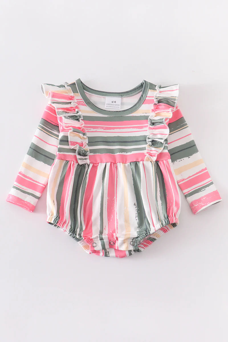 Multicolor Stripe Ruffle Bubble Romper