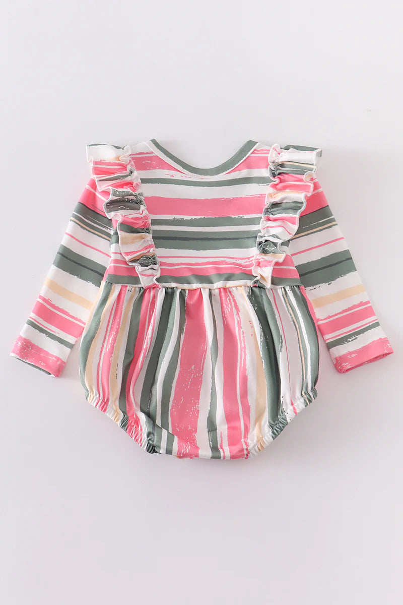 Multicolor Stripe Ruffle Bubble Romper