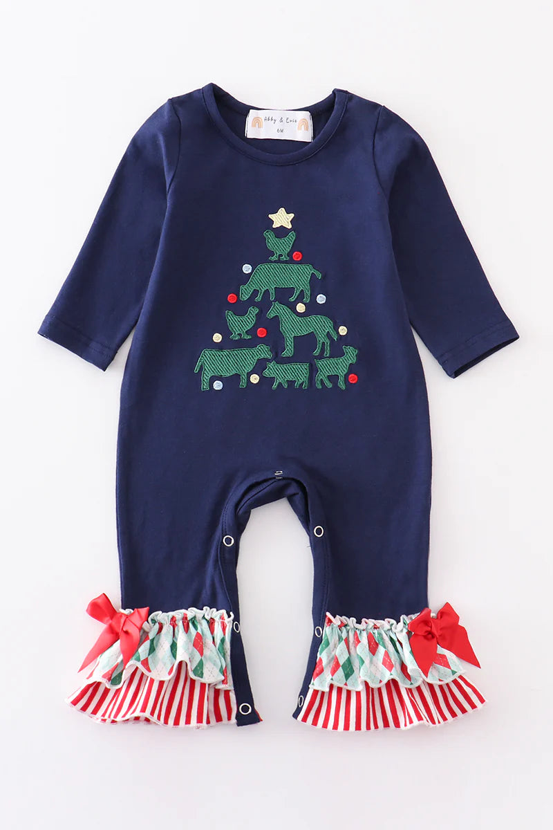 Barnyard Animal Christmas Tree Ruffle Romper