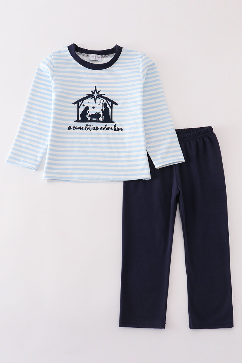 Navy Nativity Let Us Adore Him Pants Set